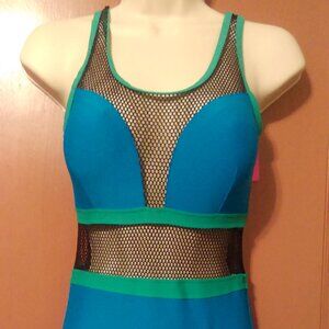 BLUE/GREEN/BLACK XS XSMALL One-Piece FISHNET Swimsuit NWT RELIBEAUTY